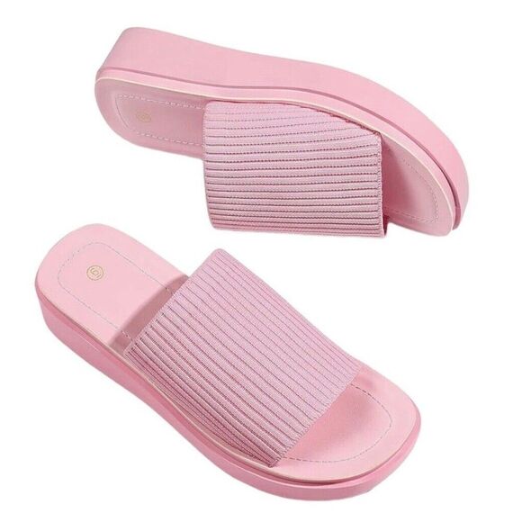 Womens Knit Platform Sandals Size 10 Pink Summer Slip On Open Toe Wedge - Picture 7 of 8